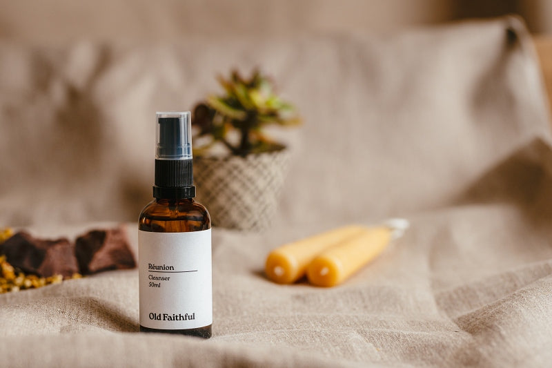 Organic Cleanser with sandalwood and geranium.